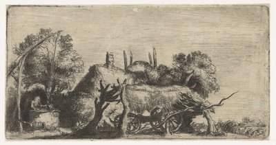 Landschap met een waterput en een wagen door Nicolaes Anthoni Flinck (attributed to)