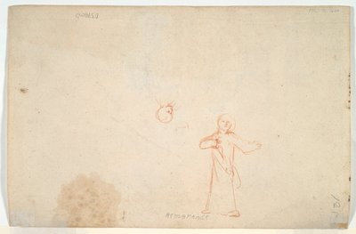 Abraham ontvangt de engelen (recto); Vrouw staand en studie van een hoofd (verso) door Nicolaes Maes