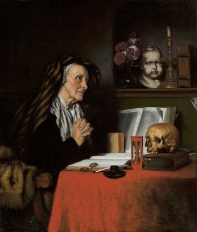 Een oude vrouw die bidt, c.1655 door Nicolaes Maes