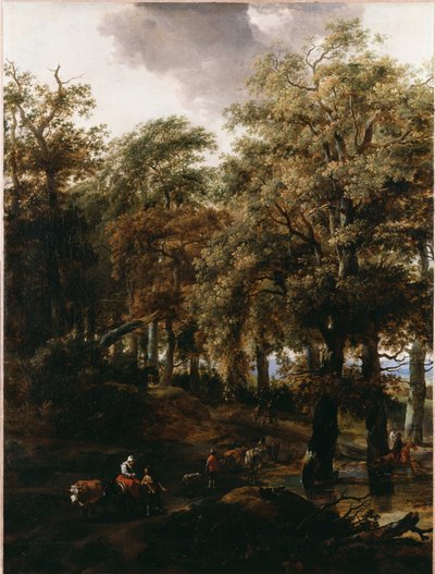 Een weg door een bos door Nicolaes Pietersz. Berchem