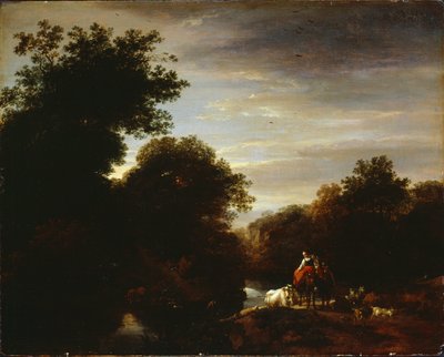 Boeren bij een doorwaadbare plaats door Nicolaes Pietersz. Berchem