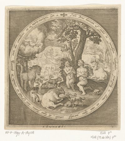 Adam en Eva in het paradijs door Nicolaes de Bruyn