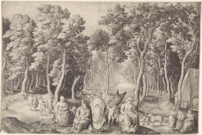 Boerenfamilie in een bos door Nicolaes de Bruyn
