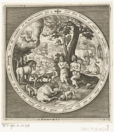 De zevende dag van de schepping: Adam en Eva in het paradijs door Nicolaes de Bruyn