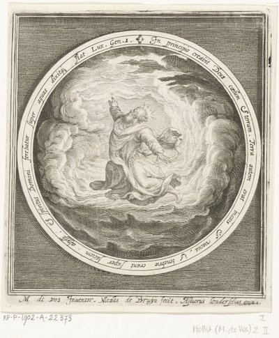 Eerste dag van schepping: God schept hemel en aarde door Nicolaes de Bruyn