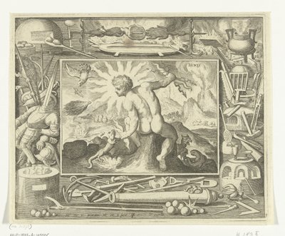 Element vuur als jonge man met bliksemschichten door Nicolaes de Bruyn