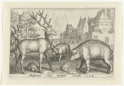 Hert, egel, schaap, kikker en varken door Nicolaes de Bruyn