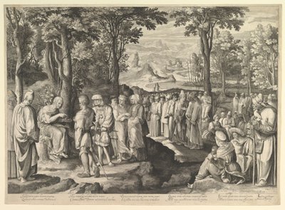 Johannes de Doper predikend in de woestijn door Nicolaes de Bruyn