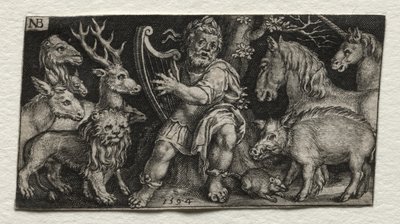Orpheus die de dieren betovert door Nicolaes de Bruyn