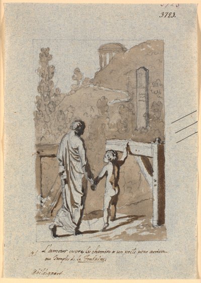Amor opent de poort voor een dichter naar de tempel van Lafontaine door Nicolai Abildgaard