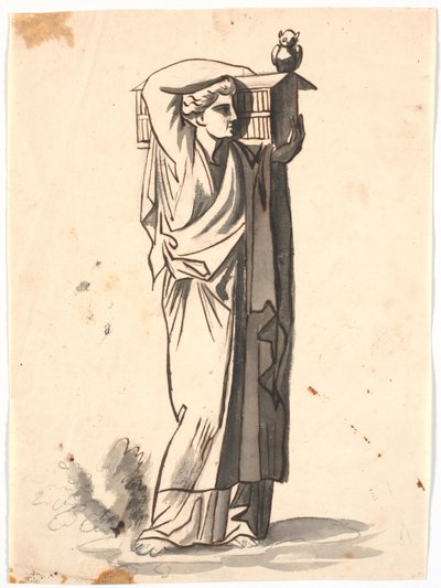 Een vrouwenfiguur die een ark op de linkerschouder draagt door Nicolai Abildgaard