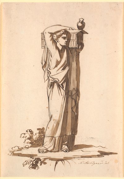 Een vrouwenfiguur die een ark op de linkerschouder draagt door Nicolai Abildgaard