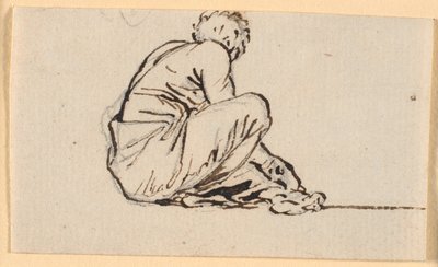 Een man die gehurkt zit, van opzij gezien door Nicolai Abildgaard