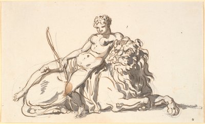 Een soort Afrikaanse vrouw, rustend op een leeuw. Allegorie op Afrika door Nicolai Abildgaard