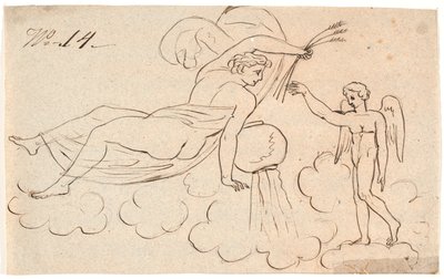 Eros en een zwevende vrouw door Nicolai Abildgaard