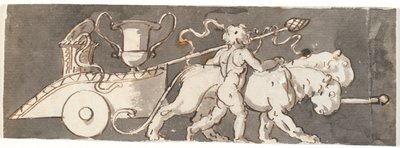 Fries met jongen bij de wagen van Bacchus en Mars (of Pluto) getrokken door leeuwen door Nicolai Abildgaard
