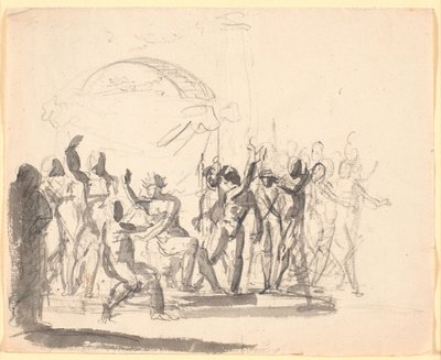 Compositie met zittende koning omringd door naakte figuren door Nicolai Abildgaard