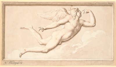 De ochtend of de dag. Een gevleugelde vliegende jonge man door Nicolai Abildgaard