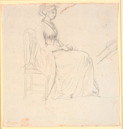 Profielbeeld van de tweede vrouw van de kunstenaar Juliane Marie Abildgaard, zittend, hele figuur door Nicolai Abildgaard