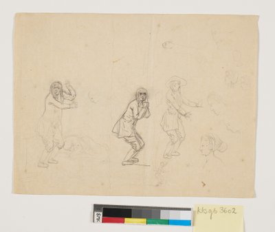 Studies van hoofden en figuren, waaronder een mannenfiguur drie keer weergegeven door Nicolai Abildgaard