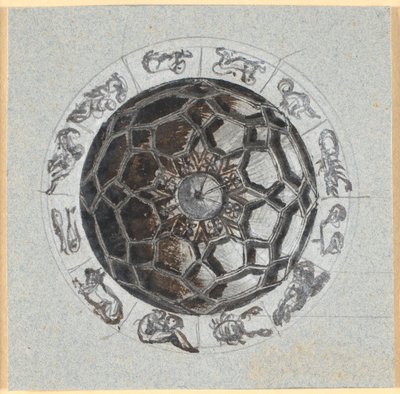 Ontwerp voor een geometrische decoratie van een koepel; rondom de tekens van de dierenriem door Nicolai Abildgaard
