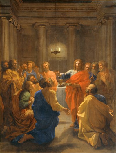 Jezus Christus die de Eucharistie instelt ... door Nicolas (attr.to) Poussin