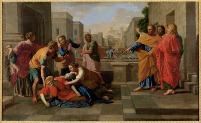 La mort de Saphire - De dood van Saphire ... door Nicolas (attr.to) Poussin
