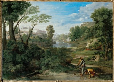 Landschap met Diogenes. Op een dag zag Diogenes een ... door Nicolas (attr.to) Poussin