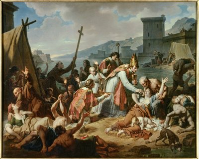 Toewijding van Monseigneur de Belsunce tijdens de pest van 1720 in Marseille door Nicolas Andre Monsiau