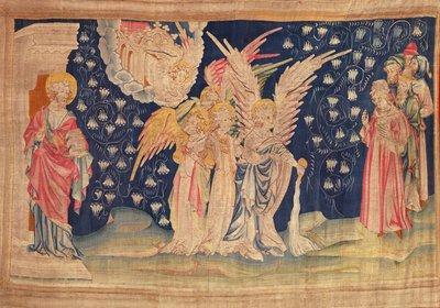 De eerste fles gegoten op de aarde, uit de Apocalyps Tapestry van Angers door Nicolas Bataille