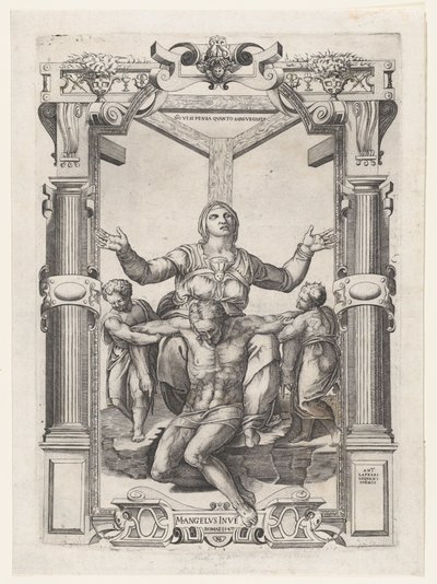 Pietà met engelen voor het kruis, 1547 door Nicolas Beatrizet