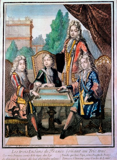De kleinkinderen van Lodewijk XIV, spelend tric trac met hun vader door Nicolas Bonnart