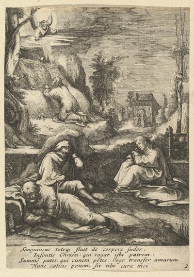 De Agonie in de Tuin, uit De Passie van Christus, midden 17e eeuw door Nicolas Cochin