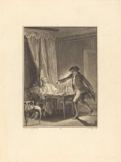 Ah! Jonge man bij je weldoener door Nicolas Delaunay after Jean Michel Moreau