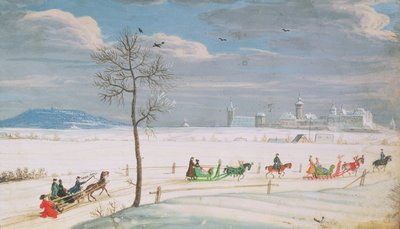 Duits sneeuwlandschap met sleeën door Nicolas Hoffmann
