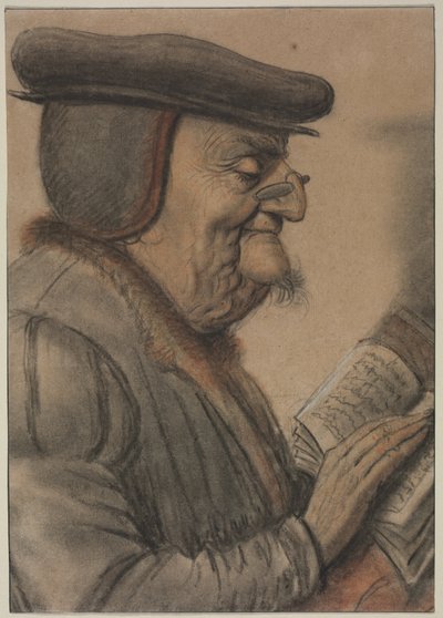 Bejaarde man leest een boek, eerste helft 1600 (krijt en zwarte inkt) door Nicolas Lagneau or Lanneau