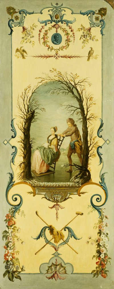 Drie decoratieve panelen met allegorieën van winter, zomer en herfst door Nicolas Lancret