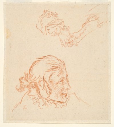 Twee studies: Portret van een acteur en Studie van handen door Nicolas Lancret