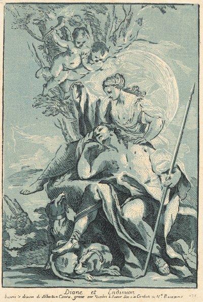 Diana en Endymion door Nicolas Le Sueur after Sebastiano Conca