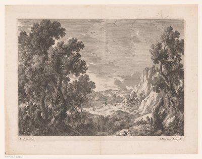 Berglandschap met mensen op een weg door Nicolas Perelle