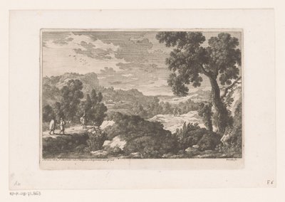 Heuvelachtig landschap met figuren door Nicolas Perelle