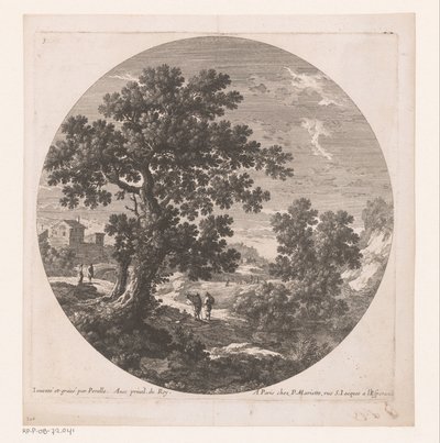 Landschap met boom en wandelaars door Nicolas Perelle