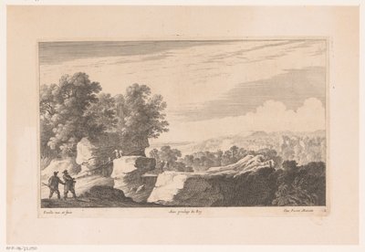 Landschap met brug over snelstromende rivier door Nicolas Perelle