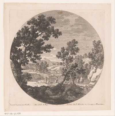 Landschap met herders langs een rivier door Nicolas Perelle