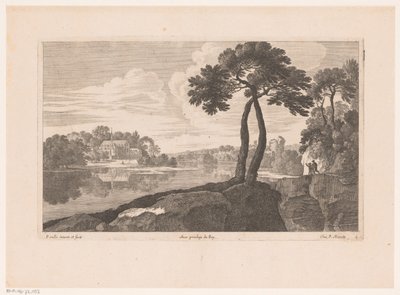 Landschap met klooster aan rivier door Nicolas Perelle