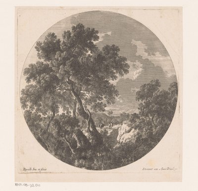 Landschap met twee figuren lopend achter lastdier door Nicolas Perelle