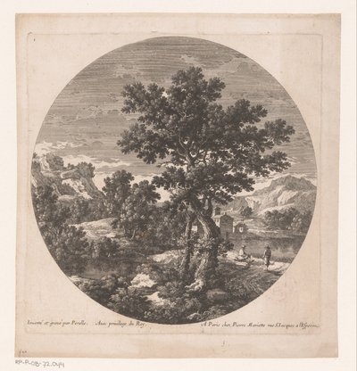 Landschap met twee mannen bij een meer door Nicolas Perelle
