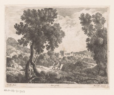 Landschap met twee wandelaars door Nicolas Perelle