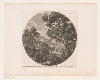Landschap met wandelaars en herders met kudde door Nicolas Perelle