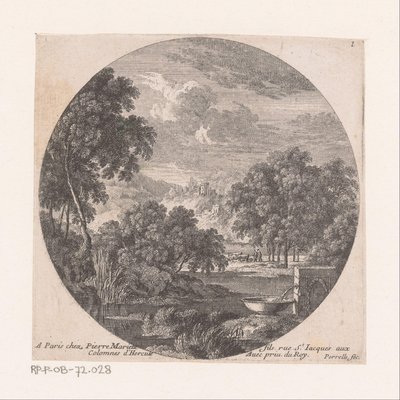 Rivierlandschap met bron door Nicolas Perelle